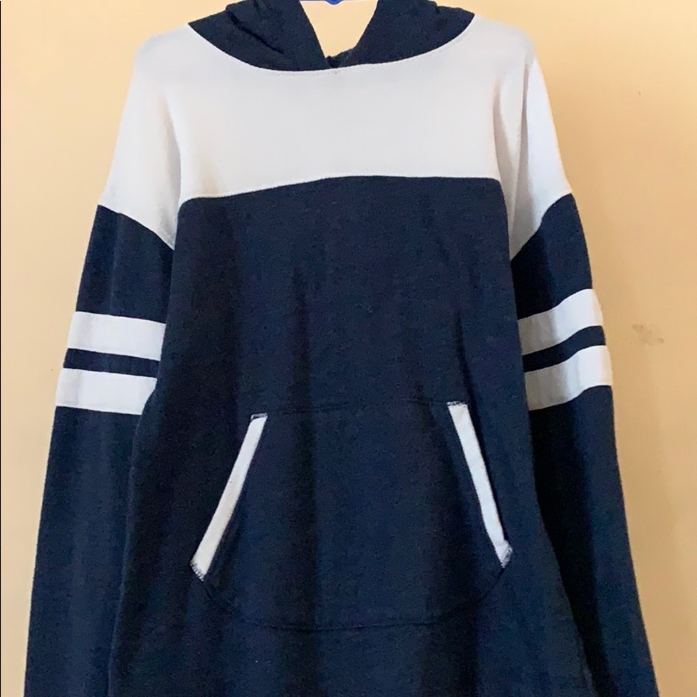 Navy blue and white sweatshirt
